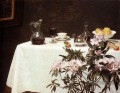 Coin de vie nature d’une table peintre de fleurs Henri Fantin Latour